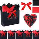 BHHQHH 5 Senses Gift Bags for Him Her Five Senses Gift Bags Sight Smell Touch Taste Sound Bags with Ribbon Handles Tissue Paper Petals for Party Birthday,Wedding,Valentine's Day(Red,Black)