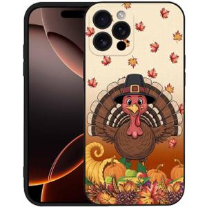 Compatible with iPhone 14 Pro Case 6.1 inch, Thanksgiving Turkey Phone Case Ultra Slim Thin Pumpkin Maple Leaf Silicone Cover Anti-Scratch Shockproof Protective Fall Harvest Rubber Cover (Orange Brown)