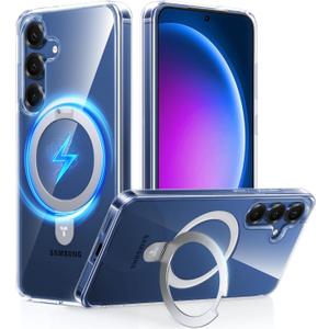TORRAS Magnetic Stand for Samsung Galaxy S25 Case, [Compatible with MagSafe] [Military Grade Drop Tested] Shockproof Ring Translucent Slim Protective Phone Case for S25 Case Ostand, Clear