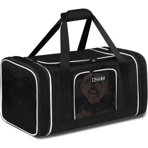 Petskd Length-Expandable Pet Carrier 18x13x9.5 Inches Southwest Allegiant Airline Approved, Soft Pet Travel Carrier for Small Cats Dogs with Zipper Locks and Anti-Scratch Mesh(Black)