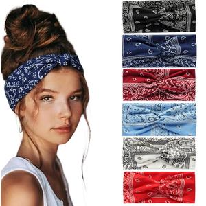6 Pack Headbands for Women - Short Hair Bandana Headbands, Non Slip Elastic Sweat Hairbands, Soft Fabric Hair Wraps for Girls - Suitable for Workout, Yoga, Running & Sport