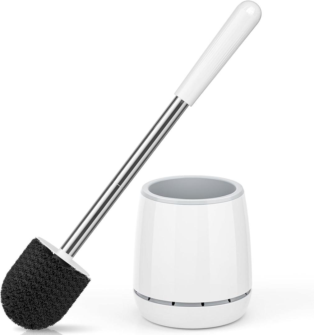 Toilet Brush, Toilet Brush and Holder with 304 Stainless Steel Handle, Space Saving Toilet Bowl Brush for Storage, Durable Bristles Toilet Scrubber for Bathroom Cleaning (1, White)