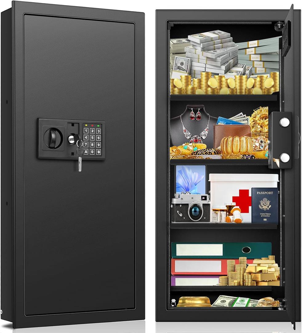 29.53" Tall Wall Safes Between the Studs 16" Centers, Heavy Duty Combination Lock in Wall Safe with 3 Removable Shelf, Hidden Safe for Money, Jewelry, Document, Passport
