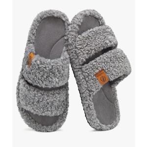 EverFoams Womens Fuzzy Open-toe Slippers Soft Comfy Memory Foam Indoor House Shoes, 9-10