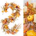 Fall Garland, 6.56FT Fall Artificial Berries Pumpkin Maple Leaf Garland Decor, for Home Autumn Harvest Thanksgiving Fireplace Door Frame Porch Indoor/Outdoor Holiday Party Decorations.