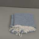 Linen Square Tablecloth 52 x 52 Inch Light Blue Washable Wrinkle Resistant Table Cloths with Tassels Farmhouse Decorative Burlap Fabric Table Cover for Wedding Camping Party Holiday