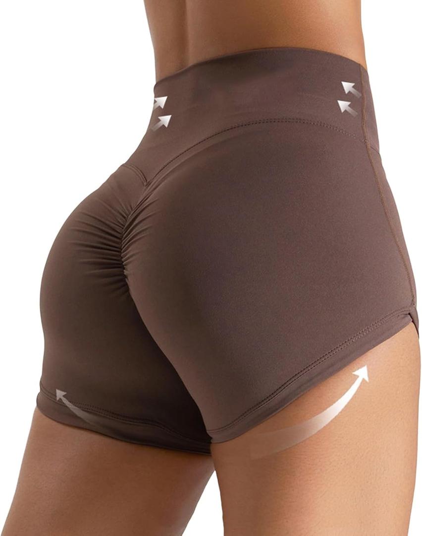 Womens Butterlift High Waist Scrunch Butt Biker Shorts 3 Inches No Front Seam Workout Yoga Gym Booty Shorts (Medium, Coffee)