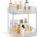 2-Tier Bathroom Counter Organizer Countertop Storage, Dresser Organizer Vanity Tray for Makeup, Perfume Organizer Cosmetics Skincare Shelf - Clear (Clear White)