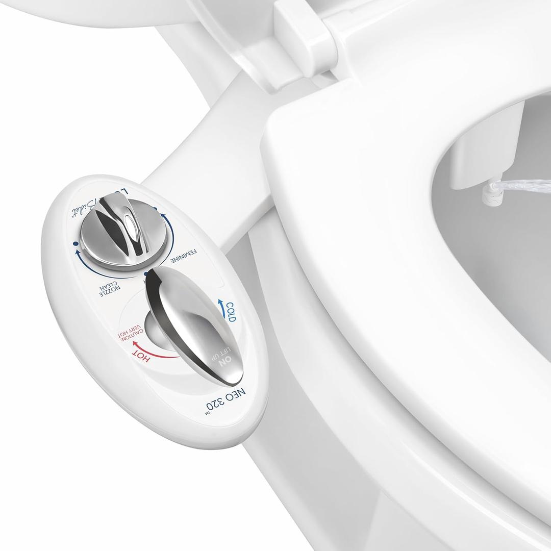 LUXE Bidet NEO 320 - Warm Water, Dual Nozzle, Self-Cleaning, Non-Electric Bidet Attachment for Toilet Seat, Adjustable Water Pressure, Rear & Feminine Wash (White)