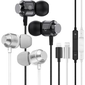 2Pack - Wired Earbuds for iPhone Headphones with Lightning Plug [ Mic Volume Control HiFi Stereo Noise Cancelling ] Earphones Wired Ear buds Compatible with iPhone 14 13 12 11 Pro Max/XR/XS/X/8/7
