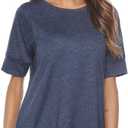 Womens Loose Fit T Shirts Cotton Casual Tops for Women Blouses for Leggings Short Sleeve Tunic Tshirts Crew Neck Ladies Tees (S, Short-Dark Blue)