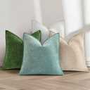 decorUhome Summer Couch Euro Sham Throw Pillow Covers 22x22 Set of 2, Decorative Soft Velvet Modern Cozy Chenille Pillow Cases with Elegant Design for Sofa Bed Living Room Home Decor, Moss Green