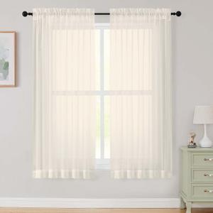 Cream Sheer Curtains 63 Inch Length 2 Panels Set for Living Room Bedroom, Airy Soft Light Filtering Sheer Dining Room Curtains, Modern Rod Pocket Drapes, Cream, Each 42" Wx63 L Cream