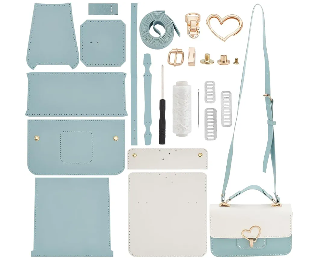 WADORN DIY PU Leather Crossbody Purse Making Kit, DIY PU Leather Shoulder Bag Making Materials Set Handmade Handbag Sewing Kits Women Handicraft Bag Making Supplies for Christmas Valentine's Day, Blue