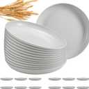 12 Pcs Unbreakable Deep Dinner Plates Set, 10 inch Reusable Plastic Wheat Straw Plates, Microwave and Dishwasher Safe Plate for Kitchen, Lightweight Plate for Dessert, BPA Free, White Gray