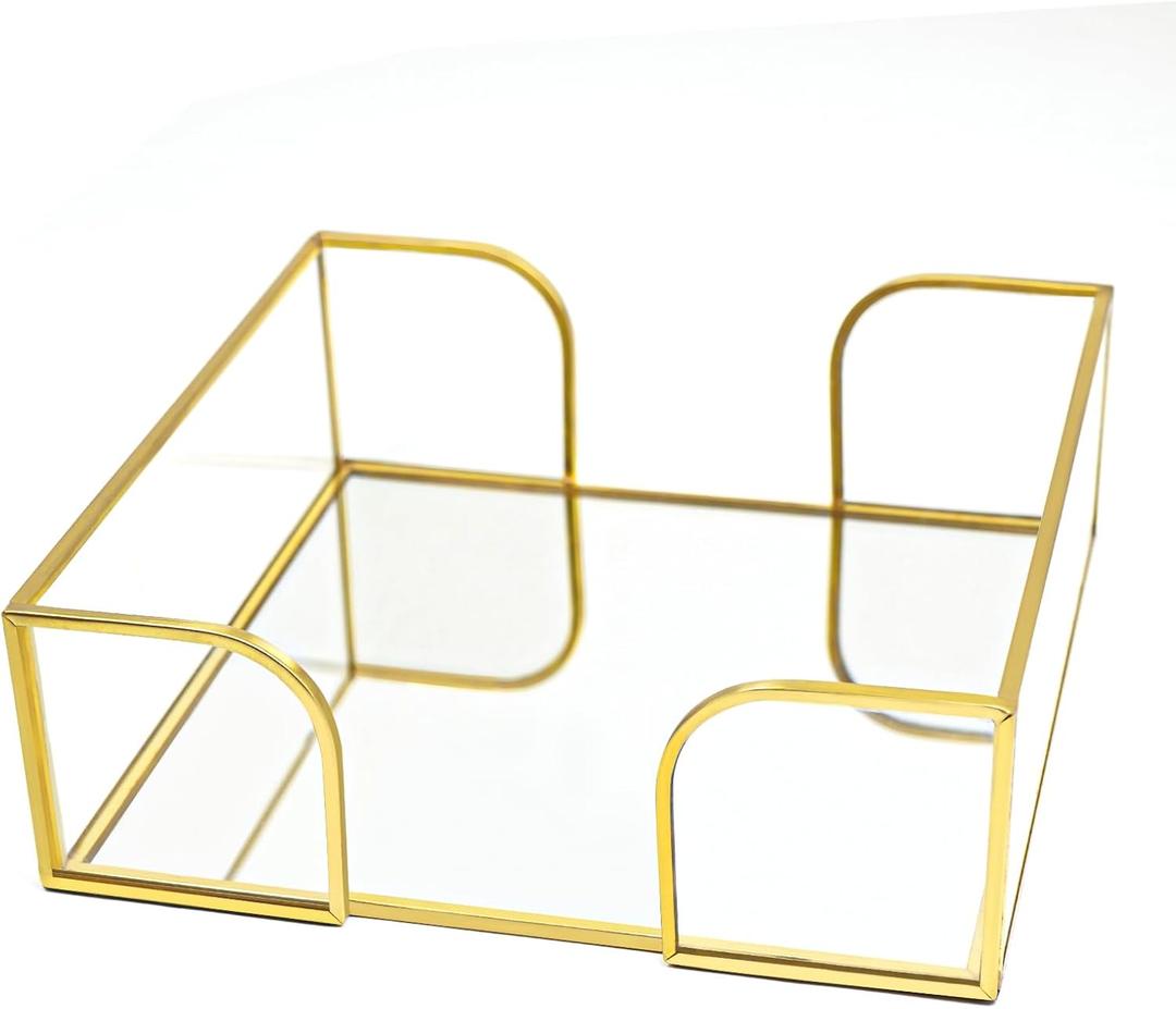 Napkin Holder for Table,Glass Napkin Holders for Kitchen,Flat Napkin Holders for Paper Napkins,Stylish Gold Luncheon Napkin Holder Suitable for Kitchen Dining Table Party Bar Decor (7.1 Inch)