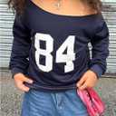 Girl's Number Jersey Sweatshirt Long Sleeve Off The Shoulder Sweatshirt Tops Pullover Streetwear (Blue)