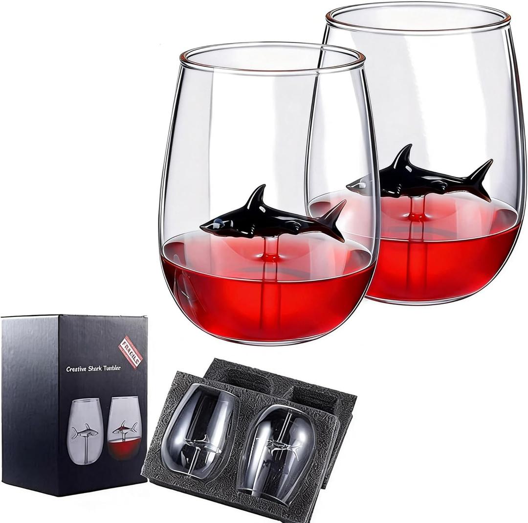 Shark Wine Glass, Personalized Set of 2 Wine Glasses with Shark Inside, Unique Nice Wine Glasses for Party Valentines Day Women