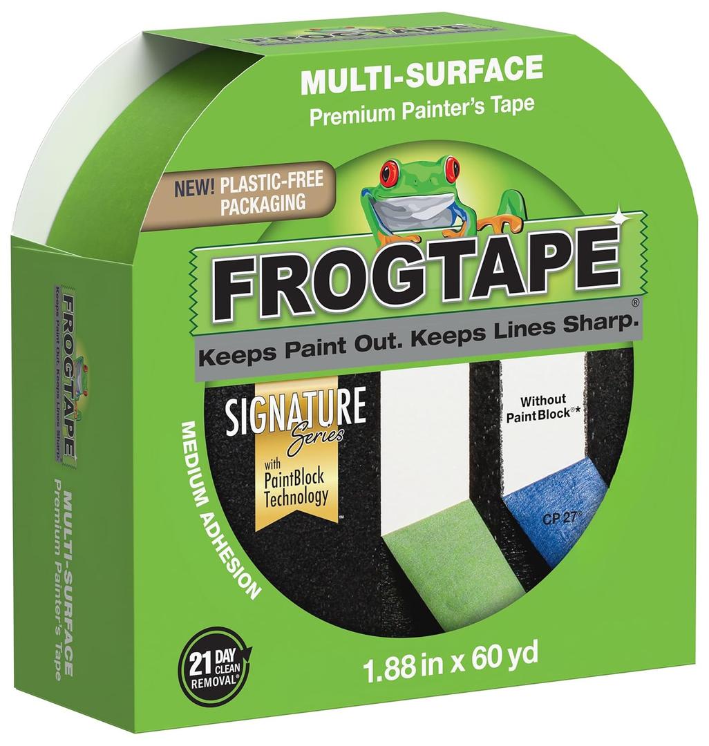 FrogTape Multi-Surface Painters Tape with PAINTBLOCK, 2 Inch Wide (1.88 In. x 60 Yds), Medium Adhesion, Green, 1 Roll