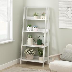 Furinno Ladder Display Shelf, 5-Tier Ladder Shelf, Ladder Bookshelf, Display Storage Shelves, 13 x 23.6 x 53.5, for Living Room, Home Office, White