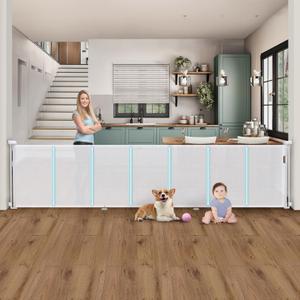 140'' Retractable Baby Gates Extra Wide,34" Tall Retractable Dog Gate for Doorways, Security Upgrade Reinforcement Rods Extra Long Retractable Baby Gate for Stairs, Indoor/Outdoor Retractable Gate - W
