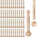 Winlyn 50 Sets Unfinished Wood Doll Pins Doll Clothespins Wooden Round Peg Wood Clothespins and Stands Craft Supplies for DIY Art Painting Projects Doll Ornaments Rustic Country Embellishments