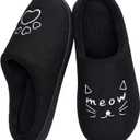 ULTRAIDEAS Women's Cozy Slippers - Warm Felt Indoor House Slippers with Memory Foam, Cute Cat Face Design, Perfect Holiday Gift for Home Bedroom Lounge (9-10, Black)