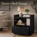BON AUGURE Black Wood Nightstand, Modern End Table with Drawer, 15.75"D x 18.5"W x 21.73"H