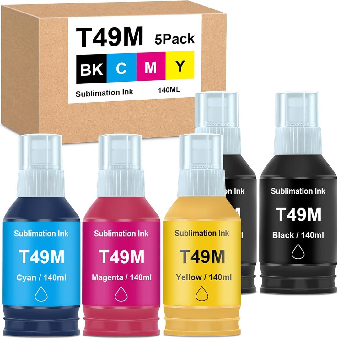 T49 T49M Sublimation Ink Compatible Replacements for T49H T49L Printers F170 F570, Sublimation T49M1 T49M2 T49M3 T49M4, 2 Black & 3 Color T49M (Autofill/ICC-Free/Anti-UV)