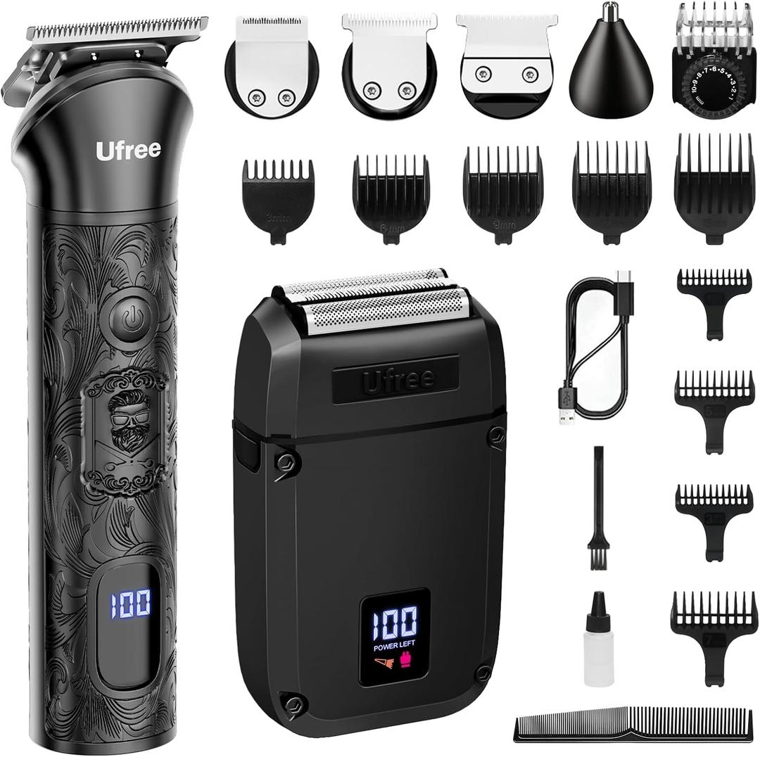 Ufree Beard Trimmer for Men, Foil Shaver Electric Razor, Shavers for Body Face Nose Ear, Cordless Hair Trimmer, Professional Hair Clippers, Mustache Grooming Kit Birthday Gifts for Men (Black)