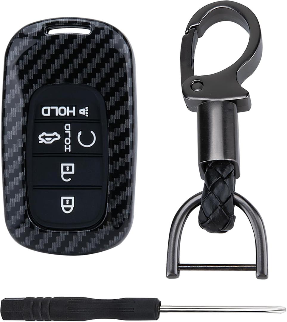 Key Fob Cover for Honda, 5 buttons Carbon Fiber Key Fob Case, Fob Case Protector, Fiber Key Fob for Honda 2022 2023 2024 2025 Civic Accord CR-V HR-V V Pilot SI EX EX-L Touring Car Accessories (Black)