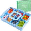 Snackle Box Container, Dishwasher Safety - Divided Serving Tray with Lid and Handle, Charcuterie Board for Portable Snack Platters - Organizer for Fruits Snacks - Perfect for Road Travel - Light blue