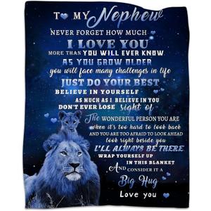 to My Nephew Gifts Blanket from Uncle, Blue Lion Blankets for My Nephew, Gifts from Uncle or Aunt, Christmas Auntie to Nephews Birthday Gift Super Soft Flannel Blanket for Bed Sofa Decor 50"x60"