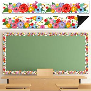 12Pcs Wildflower Magnetic Bulletin Board Borders for Classroom Decorations Summer Floral Whiteboard Strips Floral Magnetic Borders for Back to School Teacher Supplies Office Door Chalkboard Decor