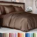 Duvet Cover Queen Size Set - Extra Soft Queen Duvet Cover 90" x 90" with 2 Pillow Shams - Hotel Luxury, Easy Care and Fade Free w/ Zipper Closures & Ties - All Season, Comfy, Cozy & Breathable (Brown)