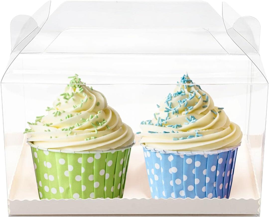30 Pcs Gable Clear Favor Boxes with Handle, Gable Clear Gift Boxes Large, Clear Cake Boxes for Favors with Handle & White Cardboard, for Wedding, Party, Christmas, 7" x4" x 4"