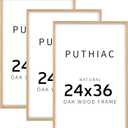 puthiac 24x36 Solid Oak Wood Picture Frame, 24 x 36 Poster Frames for Wall, Vertical or Horizontal, Plexi Front, 3 Pack, Natural Oak