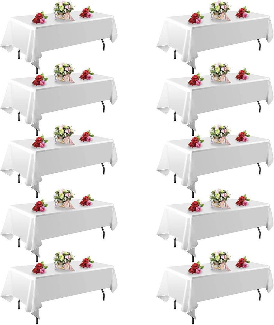 10 Pack White Table Cloth Rectangle Table 60 x 102 Inch Tablecloths for 6 Foot Rectangle Tables. Stain and Winkle Resistant Polyester Washable White TableCloths for Parties Wedding Dining