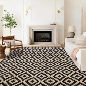 SAND MINE Waterproof Outdoor Rug 8x10 ft, Plastic Reversible Rug, Modern Area Rug, Large Floor Mat for Outdoors, RV, Patio, Backyard, Deck, Picnic, Beach, Camping, Black & Beige