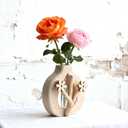 Artistic Wood Glass Vase,Wooden Base Cylindrical Flower Vase,Classic Boho Rustic Style for Fireplace Bedroom Kitchen Living Room Centerpieces Office Desk(Petite Vase)