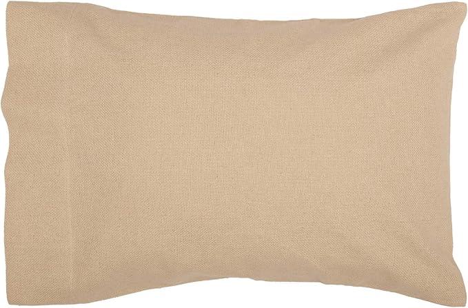 VHC Brands Burlap Vintage Farmhouse Standard Pillow Case Set of 1 Tan Distressed Appearance Cotton Solid Color Rectangle Bedroom Decor, 23"x36"