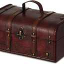 Vintiquewise Decorative Wooden Treasure Chest Keepsake Box Large Memory Trunk, Wood Lock Box, Treasure Chest Box for Kids & Adults