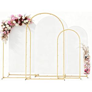 Metal Arch Backdrop Stand and Cover Set, 7.2FT, 6.6FT, 6FT Wedding Arch Frame, Easy to Assemble, Gold Arch Stand for Birthday, Party, Baby Shower, Graduation Ceremony