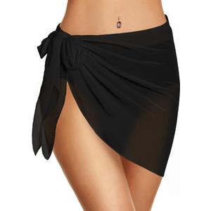 Swimsuit Coverups for Women Sarong Beach Bikini Wrap Sheer Short Skirt Chiffon Scarf for Swimwear (Small, Black)