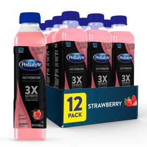 Pedialyte Electrolyte Solution, Strawberry, Hydration Drink, 12 bottles, half liter each, BBD 01/09/2028