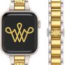 Wearlizer Compatible with Apple Watch Bands for Women 49/46/45/44/42mm(Series 3 2 1), Dressy Metal Strap Designer Stainless Steel Gold Silver Bracelet for iWatch Series 11 10 9 8 7 6 5 4 3 SE/Ultra 3 2 1