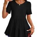 MEROKEETY Women's 2026 Summer Spring Tunic Babydoll Tops Short Sleeve Waffle Knit Shirts Casual Loose Peplum Blouses Black (Black, S)
