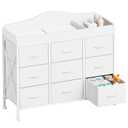 YeTom Baby Changing Table with 9 Fabric Boxes, Waterproof Diaper Changing Station & Pad, Mobile Nursery Diaper Changing Table, Baby Furniture, White