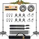 Backdrop Stand, Photo Video Studio 8.5 x10ft Adjustable Support Portable Stand Heavy Duty for Photoshoot, Parties, Projector Screen with 2 Water Bag, 6 Backdrop Clips, 6 Curtain Ring Clip