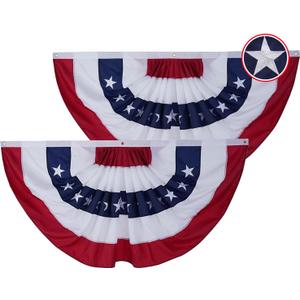 American Bunting Flags Outdoor 3x6 ft 2 Pack, Heavy Duty Embroidered Flag Buntings for Outside Use, Patriotic Bunting Banner US Pleated for 4th of July 250th Anniversary